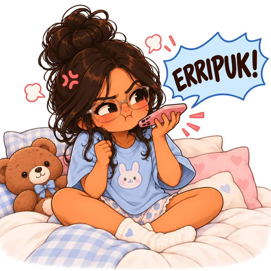 Chibi you in a bun yelling erripuk at me on the phone
