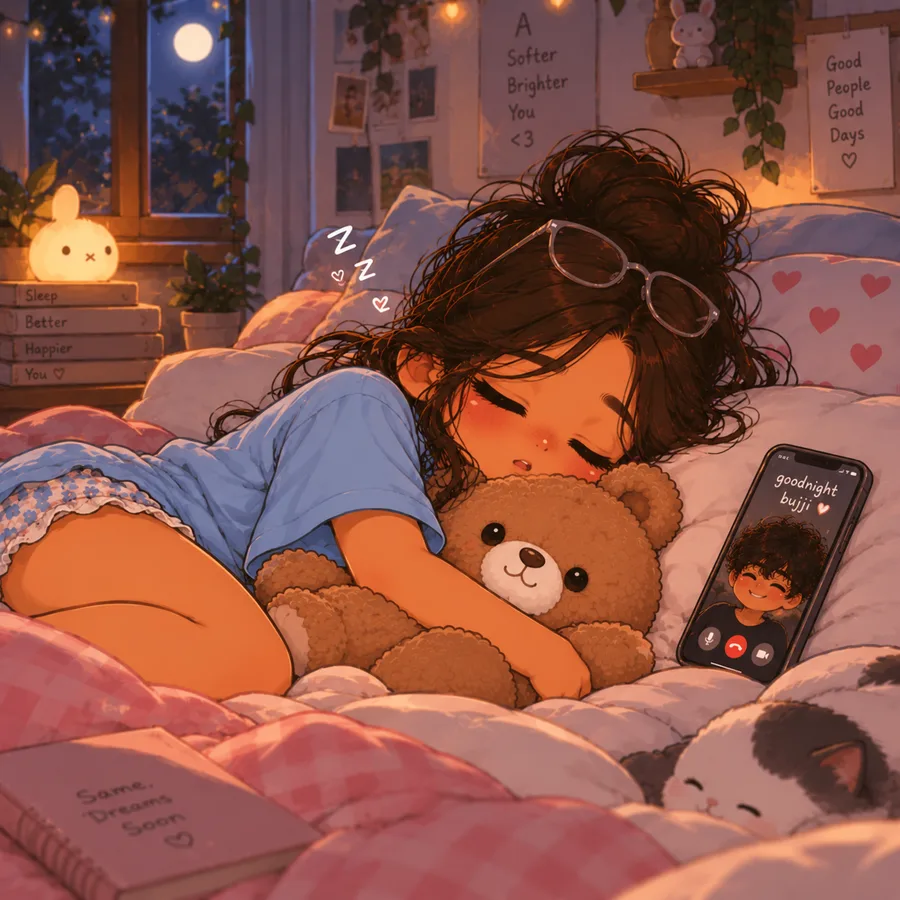 Chibi you asleep on the call while I say goodnight