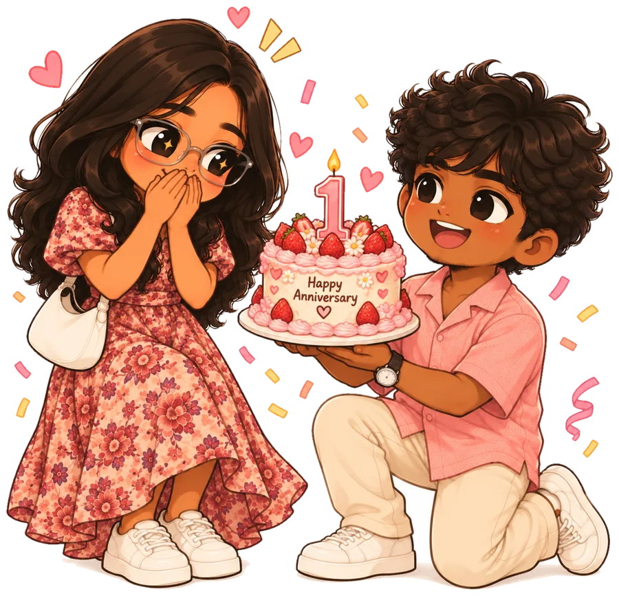 Chibi me presenting a '1' anniversary cake to you