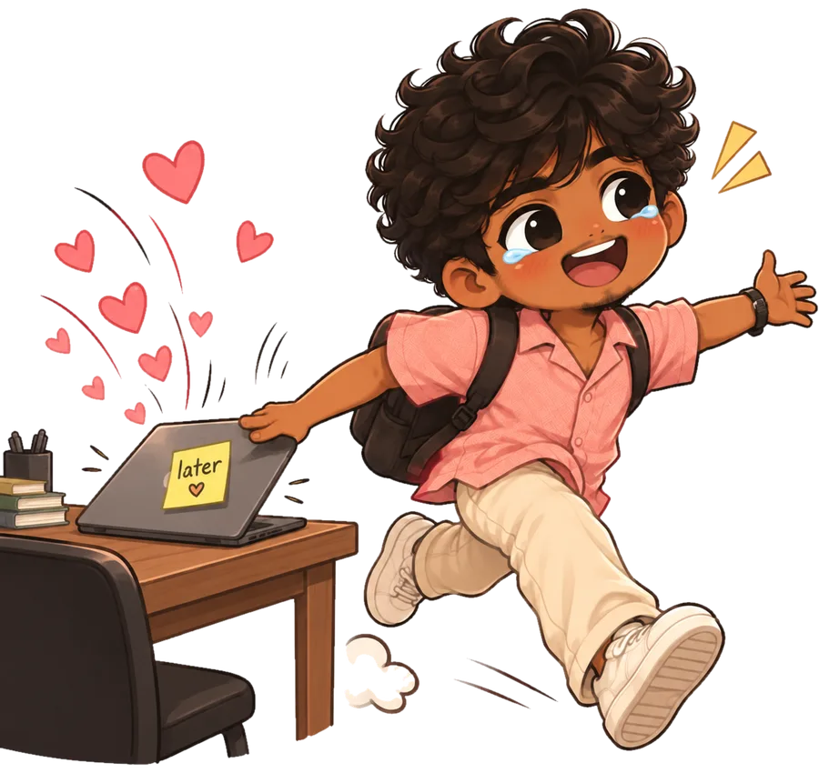 Chibi me shutting my laptop and running to you